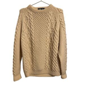 Vintage Abbey Knitwear Irish Wool Fisherman's Cream Sweater Size MED